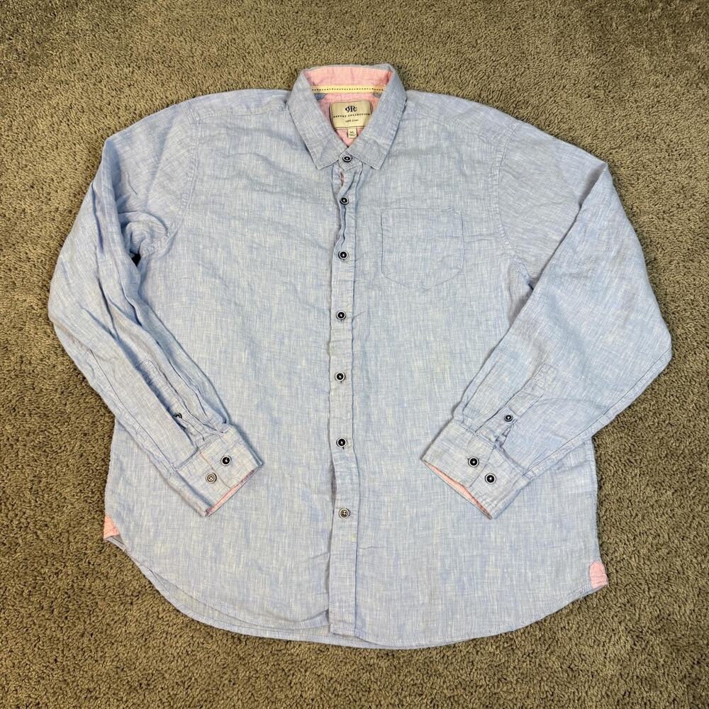 Report Collection Shirt Mens XL Blue Long Sleeve Button Up Linen Casual Relaxed